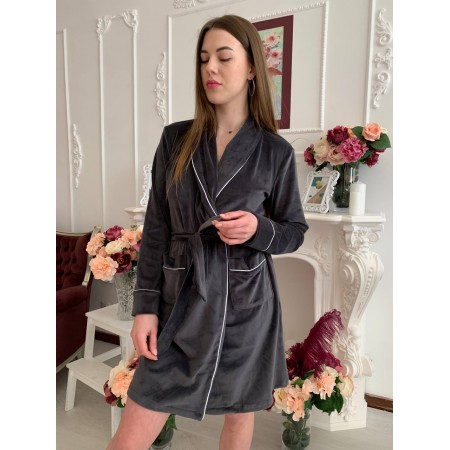 Жіночий велюровий халат з кантом Camelia Графітовий